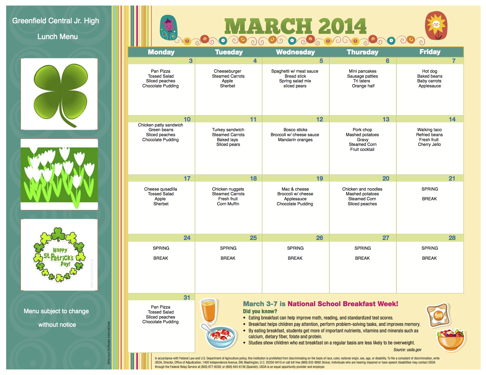 Gcsd9 lunch menu