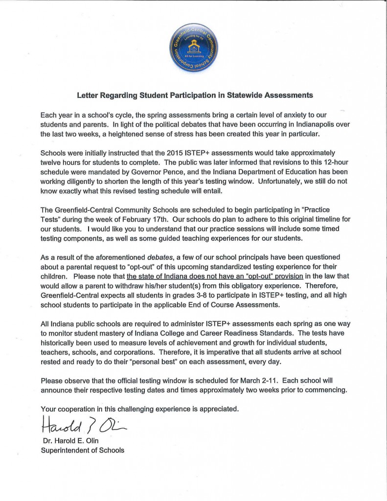 Statewide Assessment Letter